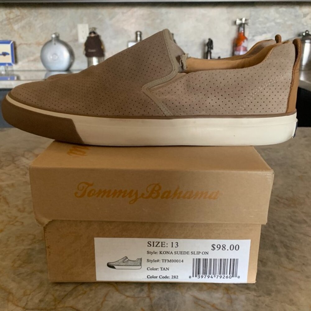 Tommy Bahama Mens 13 Kona Suede Leather Slip On Loafers Sneakers Tan